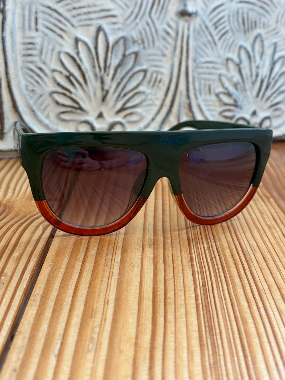 Oversized Green and Brown Retro Sunglasses